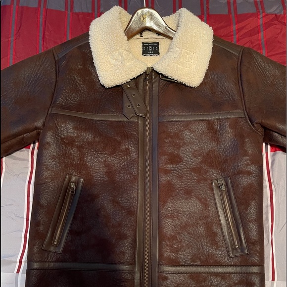 Brown Urban Outfitters Faux Leather Jacket Sherpa